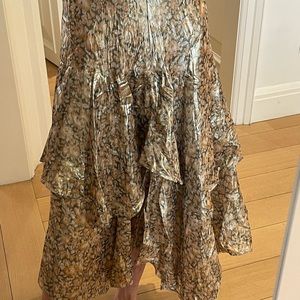 LoveShackFancy Brown Floral Midi Skirt